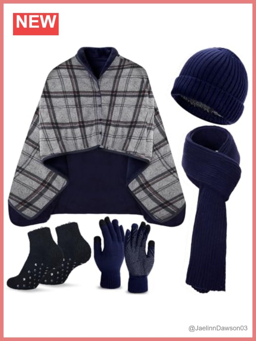 5 in 1 Women Winter Blanket Beanie Hat Scarf Gloves Socks Set Fleece Wearable